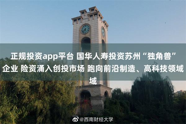 正规投资app平台 国华人寿投资苏州“独角兽”企业 险资涌入创投市场 跑向前沿制造、高科技领域